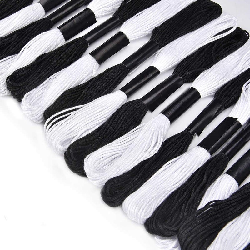 XLSFPY 24 Skeins Cross Stitch Threads, Black and White Cotton Embroidery Floss Friendship Bracelets Floss with 12 Pieces Floss Bobbins for Knitting, Cross Stitch Project - Image 2