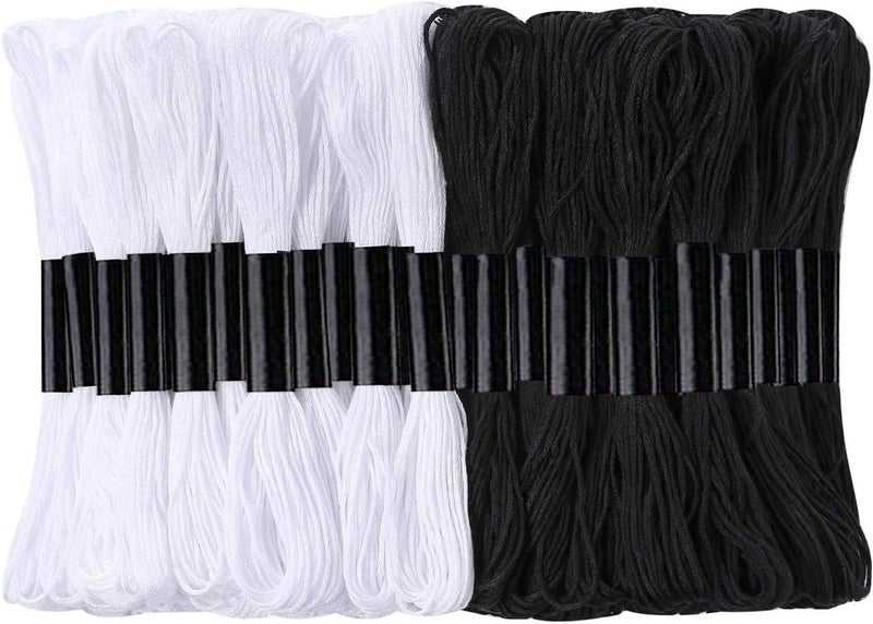 XLSFPY 24 Skeins Cross Stitch Threads, Black and White Cotton Embroidery Floss Friendship Bracelets Floss with 12 Pieces Floss Bobbins for Knitting, Cross Stitch Project - Image 1