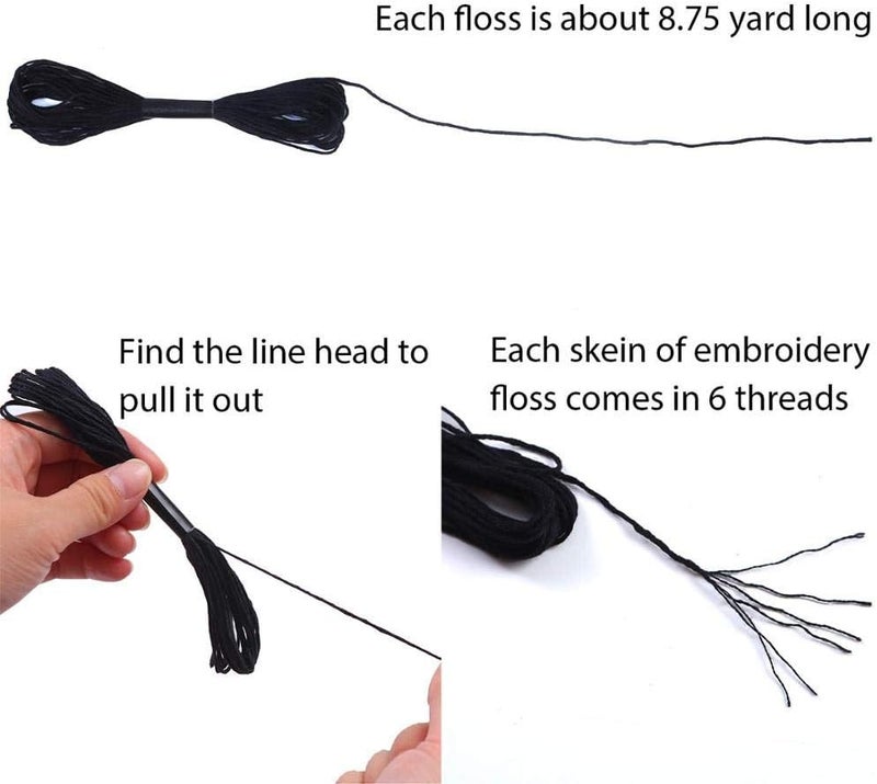 XLSFPY 24 Skeins Cross Stitch Threads, Black and White Cotton Embroidery Floss Friendship Bracelets Floss with 12 Pieces Floss Bobbins for Knitting, Cross Stitch Project - Image 4