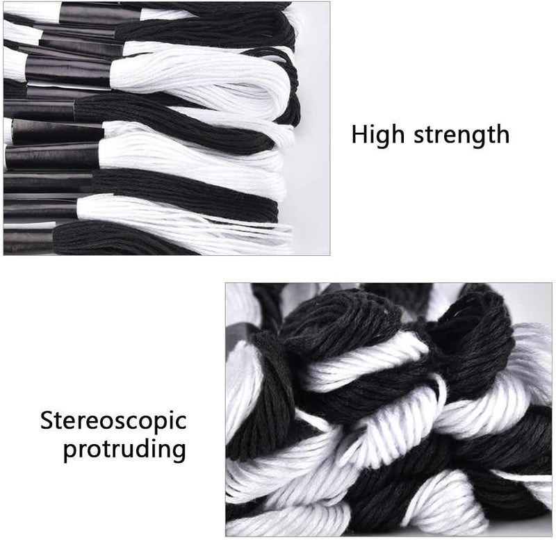 XLSFPY 24 Skeins Cross Stitch Threads, Black and White Cotton Embroidery Floss Friendship Bracelets Floss with 12 Pieces Floss Bobbins for Knitting, Cross Stitch Project - Image 3