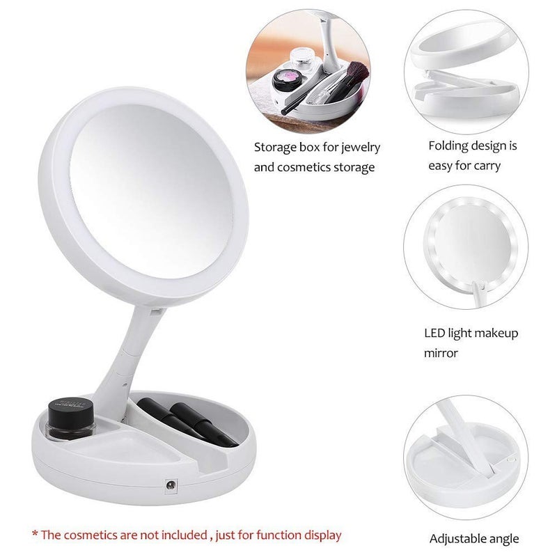 MICRONE MICRONE DoubleSided LED 10X Magnifying Makeup Mirror Large Lighted II Laminated Foldable Vanity Mirror Travel Desktop Light  Multicolor Framed Floor Mount Round  - Image 4