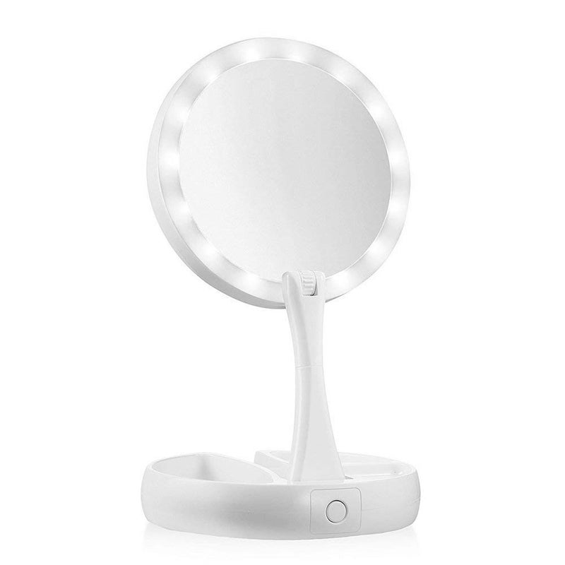 MICRONE MICRONE DoubleSided LED 10X Magnifying Makeup Mirror Large Lighted II Laminated Foldable Vanity Mirror Travel Desktop Light  Multicolor Framed Floor Mount Round  - Image 1