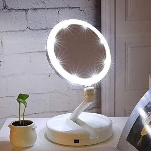 MICRONE MICRONE DoubleSided LED 10X Magnifying Makeup Mirror Large Lighted II Laminated Foldable Vanity Mirror Travel Desktop Light  Multicolor Framed Floor Mount Round  - Image 2