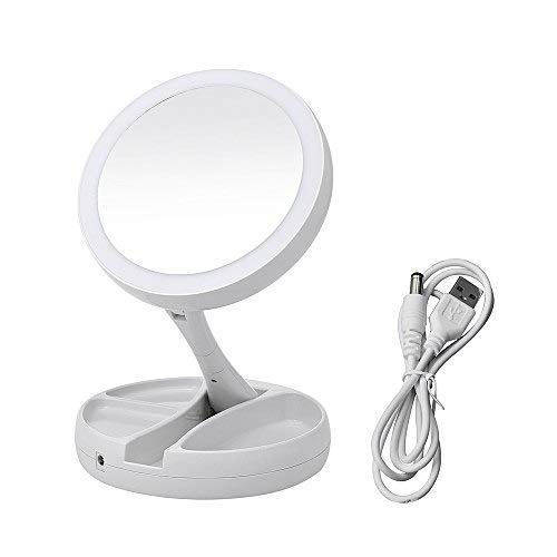 MICRONE MICRONE DoubleSided LED 10X Magnifying Makeup Mirror Large Lighted II Laminated Foldable Vanity Mirror Travel Desktop Light  Multicolor Framed Floor Mount Round  - Image 5