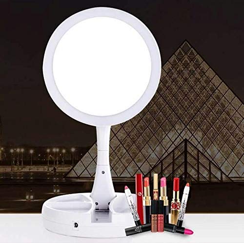 MICRONE MICRONE DoubleSided LED 10X Magnifying Makeup Mirror Large Lighted II Laminated Foldable Vanity Mirror Travel Desktop Light  Multicolor Framed Floor Mount Round  - Image 3