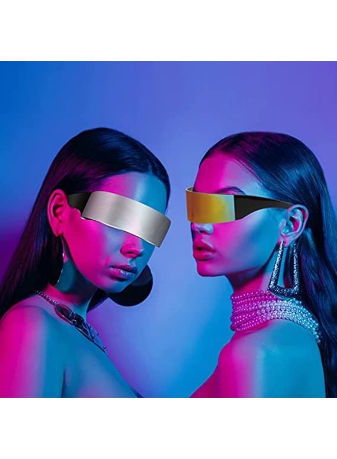 Futuristic glasses, narrow one-eyed giant silver and black color mirror lenses, cool makeup costume, fashionable glasses, men and women creative one-piece protective, 3 pairs set - Image 4