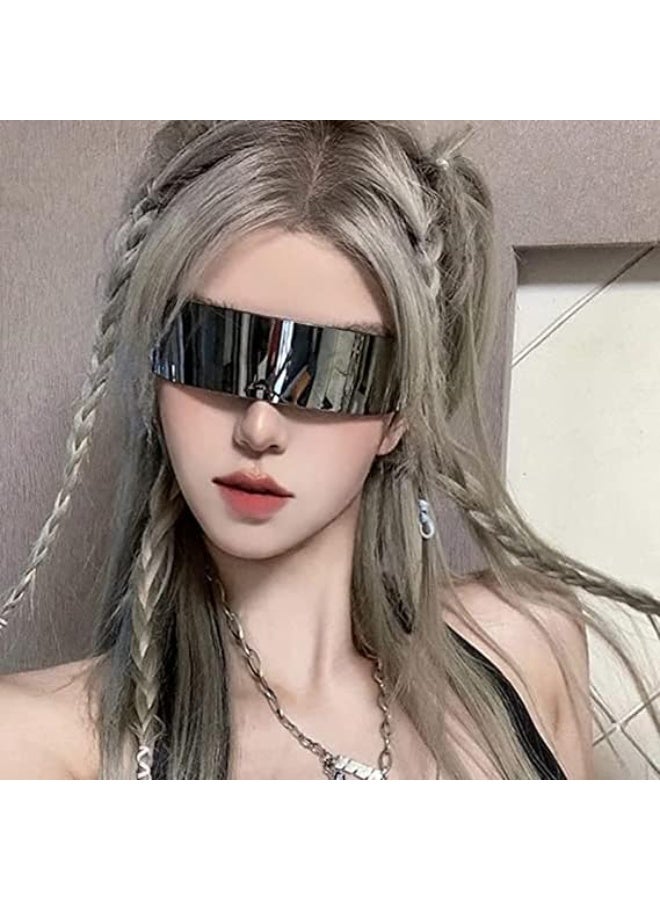 Futuristic glasses, narrow one-eyed giant silver and black color mirror lenses, cool makeup costume, fashionable glasses, men and women creative one-piece protective, 3 pairs set - Image 5