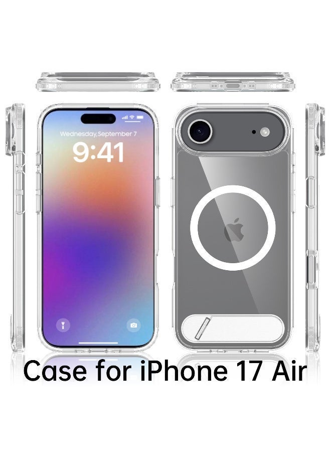 TIKNIA Magnetic for iPhone 17 Air Case, with [3 Stand Ways] [Military Grade Drop Protection] with Invisible Stand Shockproof Slim Case for iPhone 17 Air 6.5", Clear - Image 1