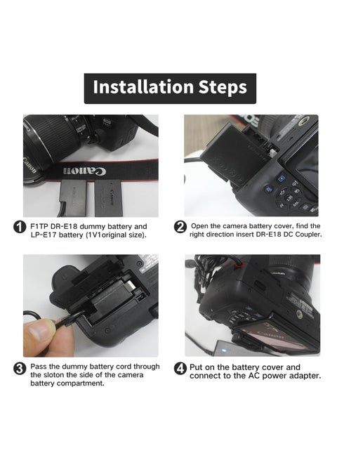 ENEGON LP-E17 Kit Adaptateur de coupleur de Batterie factice ACK-E18 DC Compatible avec Canon Rebel SL2, T6i, T6s, T7i, EOS M3, M5, M6, EOS 200D, 250D, 77D, 750D, 800D, 8000D, RP Digital
