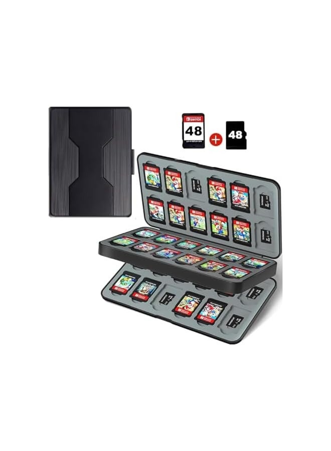 PROMASS Nintendo Switch Game Card Case - Black Nintendo Switch Game Holder for Nintendo Switch Cartridge Case with 48 Game Card Slots & 48 Micro SD Card Slots, Switch Card Case- Hard Shell - Image 1