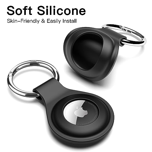 JETech Silicone Case for AirTag 2021 with Keychain, Protective Air Tag Holder, Portable Keyring Cover, Easy Installation, 4-Pack (Black/White/Pink/Mint Green) - Image 3