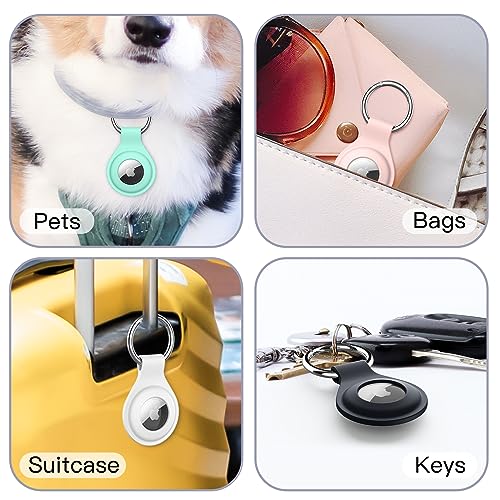 JETech Silicone Case for AirTag 2021 with Keychain, Protective Air Tag Holder, Portable Keyring Cover, Easy Installation, 4-Pack (Black/White/Pink/Mint Green) - Image 2