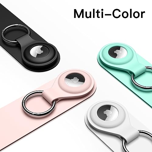 JETech Silicone Case for AirTag 2021 with Keychain, Protective Air Tag Holder, Portable Keyring Cover, Easy Installation, 4-Pack (Black/White/Pink/Mint Green) - Image 5