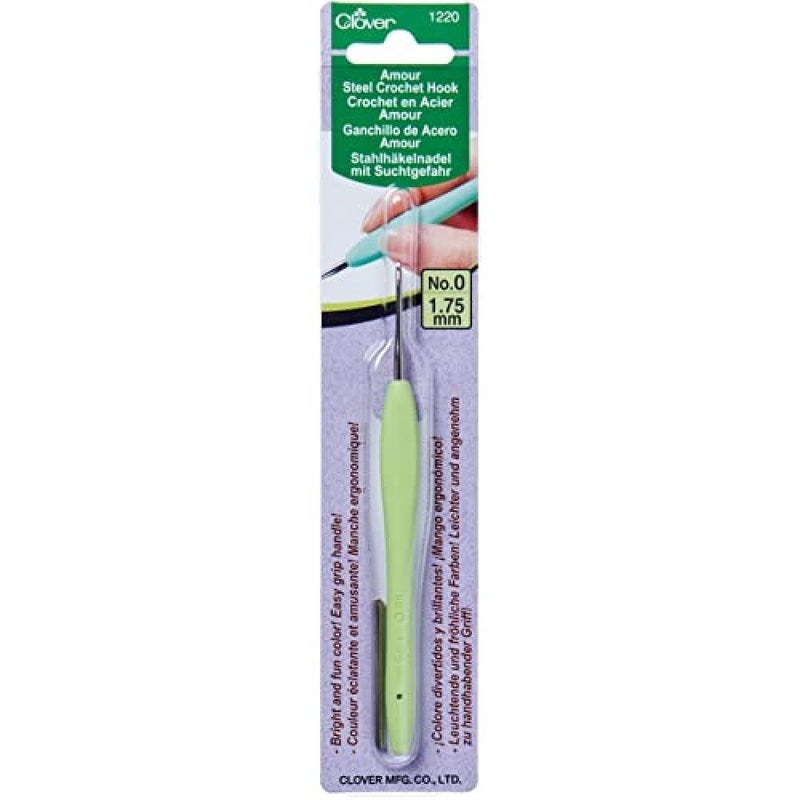 Clover 1220 Amour Steel Crochet Hook No 0 175mm Green