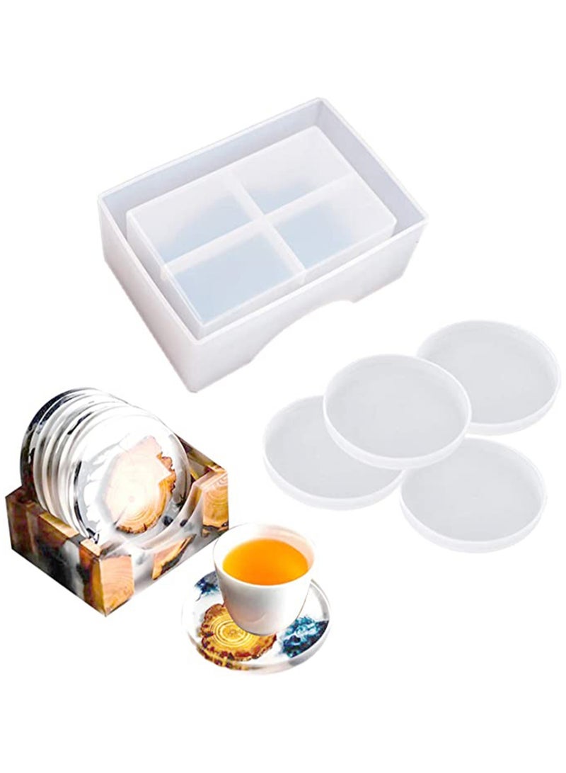 SOLARAE 5 Pack Home Decoration,Round Resin Coaster Mold Sets,Silicone Coaster Storage Box Mold,Coaster Molds for Resin Casting,Cups Mats,Candle Holder,Soap Box for Birthday - Image 1