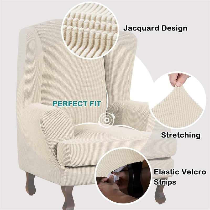 White check stretch split wing back seat cover - Image 2
