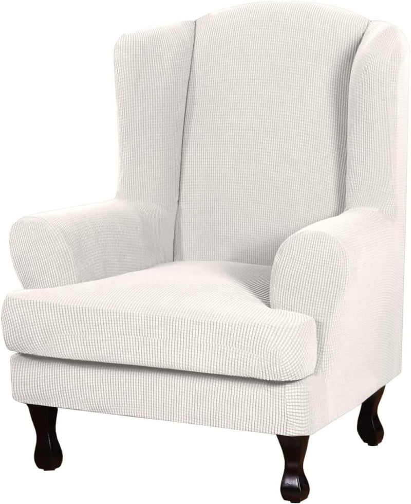 White check stretch split wing back seat cover - Image 1