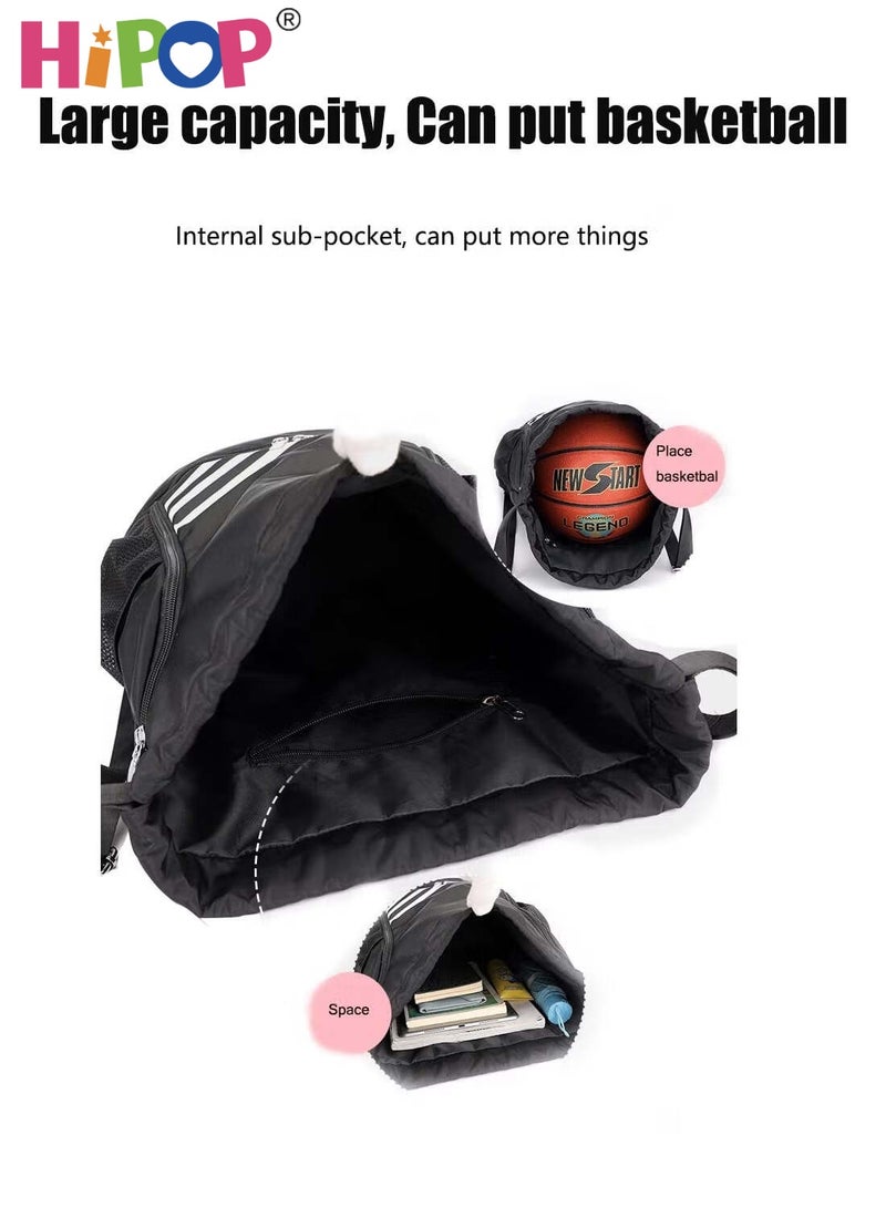HIPOP Drawstring Backpack Lightweight Sports Gym Bag, Water-Resistant Gym Sack String Bag for Men Women, Large Capacity Basketball Bundle Pocket Student School, Black - Image 3