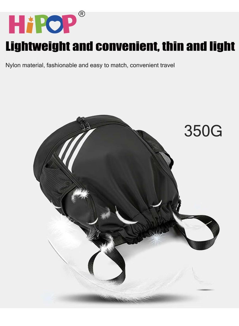 HIPOP Drawstring Backpack Lightweight Sports Gym Bag, Water-Resistant Gym Sack String Bag for Men Women, Large Capacity Basketball Bundle Pocket Student School, Black - Image 2