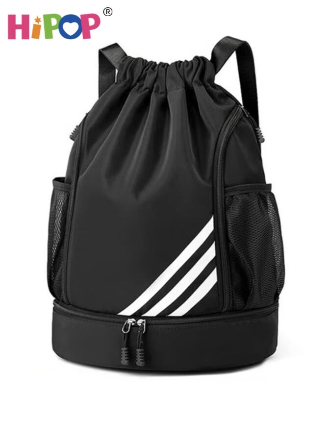 HIPOP Drawstring Backpack Lightweight Sports Gym Bag, Water-Resistant Gym Sack String Bag for Men Women, Large Capacity Basketball Bundle Pocket Student School, Black - Image 1