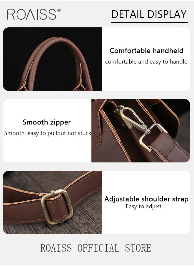 roaiss Retro Laptop Tote Bag for Men Portable Briefcase Shoulder Crossbody Bags for Business Trip or Daily Commute 13 Inch Available  - Image 5