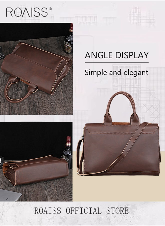 roaiss Retro Laptop Tote Bag for Men Portable Briefcase Shoulder Crossbody Bags for Business Trip or Daily Commute 13 Inch Available  - Image 4