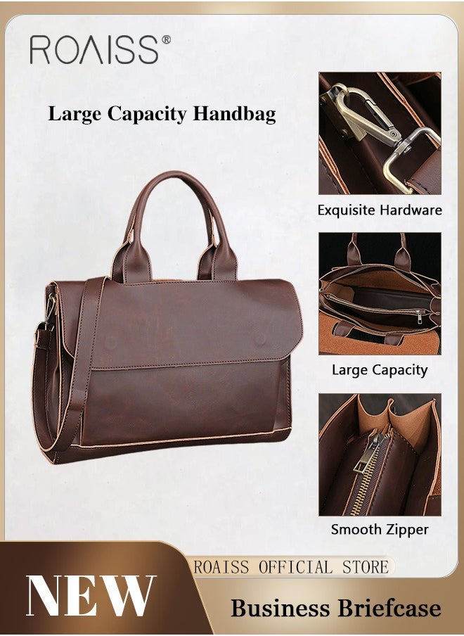 roaiss Retro Laptop Tote Bag for Men Portable Briefcase Shoulder Crossbody Bags for Business Trip or Daily Commute 13 Inch Available  - Image 2