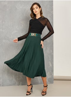 Pleated Midi Skirt with Chain Link Accent
