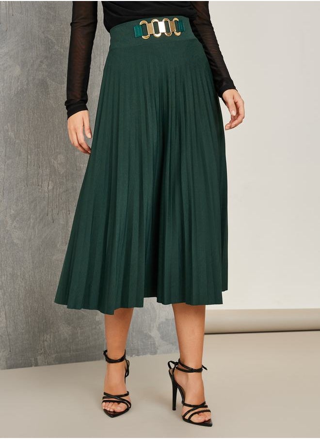 Styli - Pleated Midi Skirt with Chain Link Accent - Image 1