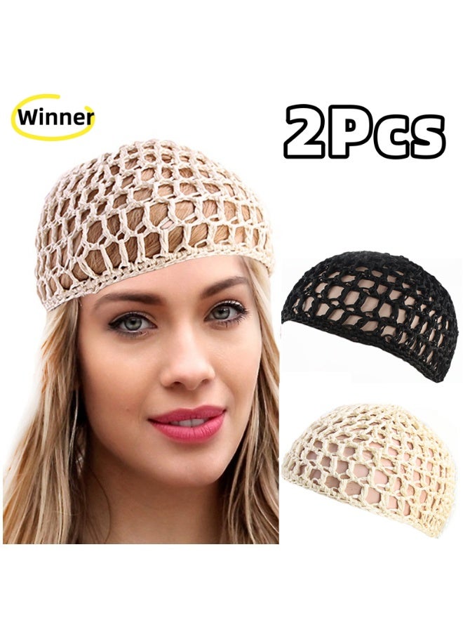 وينر قطعتان من غطاء الرأس النسائي المصنوع من شبكة شعر كروشيه، مصنوع من نسيج رايون، وغطاء الرأس الليلي الكروشيه، وإكسسوارات النوم - Image 1