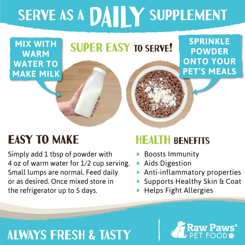 Raw Paws Whole Goat Milk Powder for Dogs and Cats, 7-oz - Made in USA - Powdered Goat Milk Dog Food Topper - Pet Nutritional Supplement to Support Healthy Digestion - Image 3