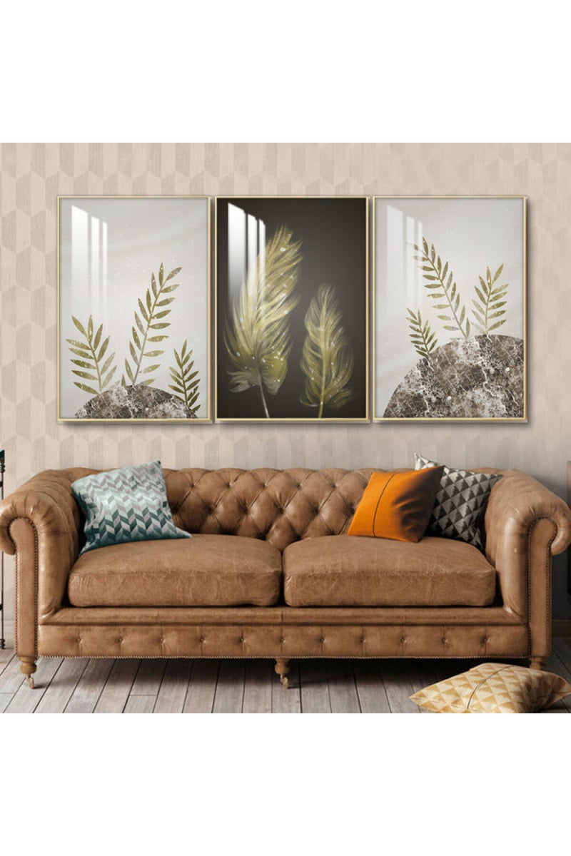 Marktna Three wooden wall painting with a frame and a clear acrylic layer - Image 1