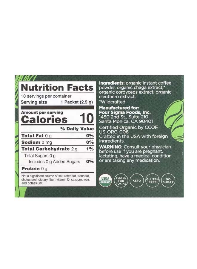 Four Sigmatic Instant Organic Coffee with Chaga And Cordyceps Mushrooms Protect Medium Roast 10 Packets 0.09 oz 2.5 g Each - Image 2