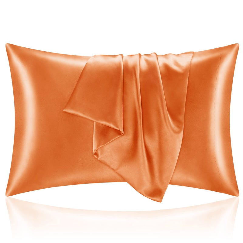 BEDELITE Satin Pillowcase with Zipper 2 Pack Burnt Orange Pillow Cases Standard Size Super Soft and Cooling Similar to Silk Pillow Cases Gift for Women Men20x26 Inches