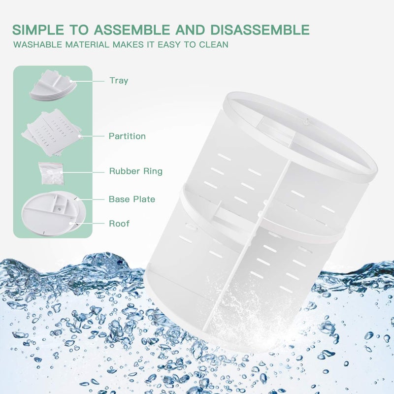 Seinlife 360 Rotating Makeup Organizer Diy Adjustable Spinning Holder Foldable Cosmetic Storage Display Box Large Capacity Make Up Caddy Shelf Fits Countertop Vanity And Bathroom (White) - Image 4