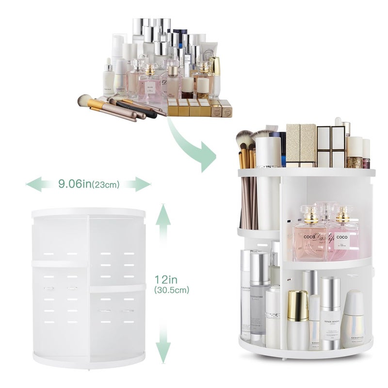 Seinlife 360 Rotating Makeup Organizer Diy Adjustable Spinning Holder Foldable Cosmetic Storage Display Box Large Capacity Make Up Caddy Shelf Fits Countertop Vanity And Bathroom (White) - Image 3