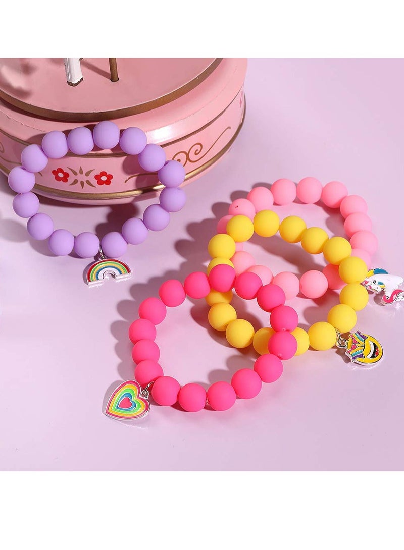 Excefore Unicorn Beads Pendant Bracelet for Kid Girl, 6PC, Rainbow Monster Sun Flower Heart Meteor Charm Friendship Bracelet Good Friend Gift - Image 4