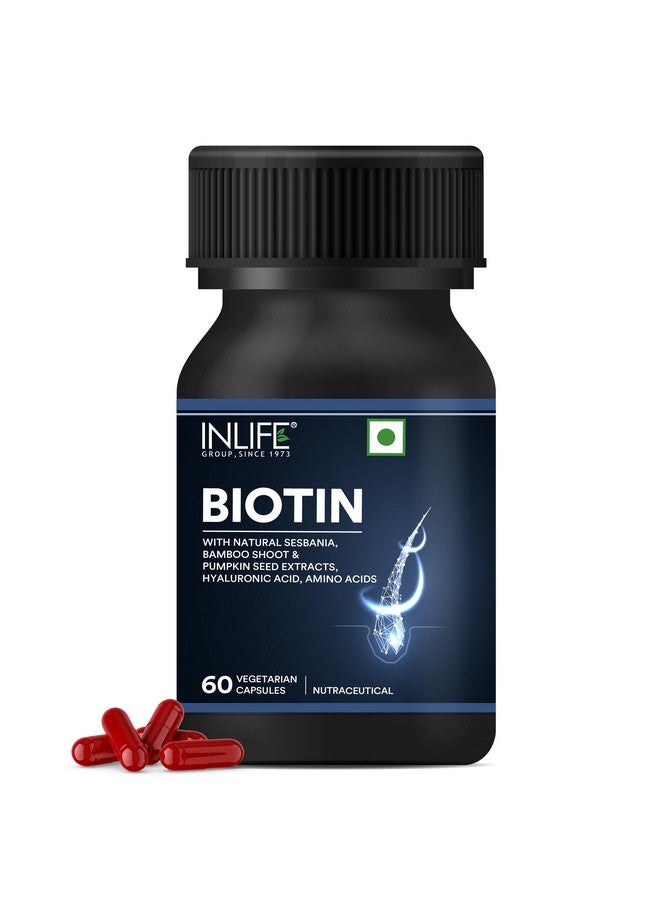 Inlife مكمل البيوتين من INLIFE للشعر | سيسبانيا، براعم الخيزران، برينغراج، زنك، فيتامين C | للنساء والرجال - 60 كبسولة نباتية (عبوة من 1، 60) - Image 1