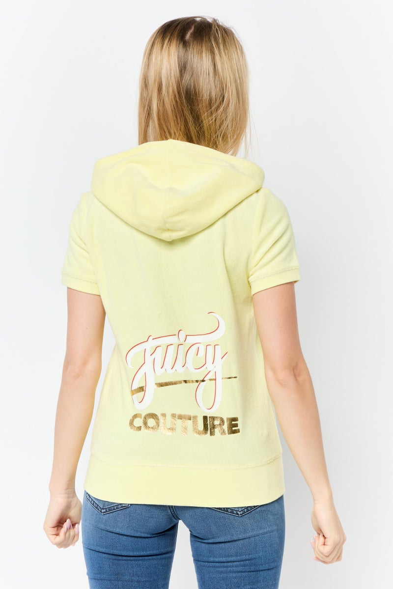 Juicy Couture Women Brand Logo Short Sleeve Hoodie, Yellow  - Image 3
