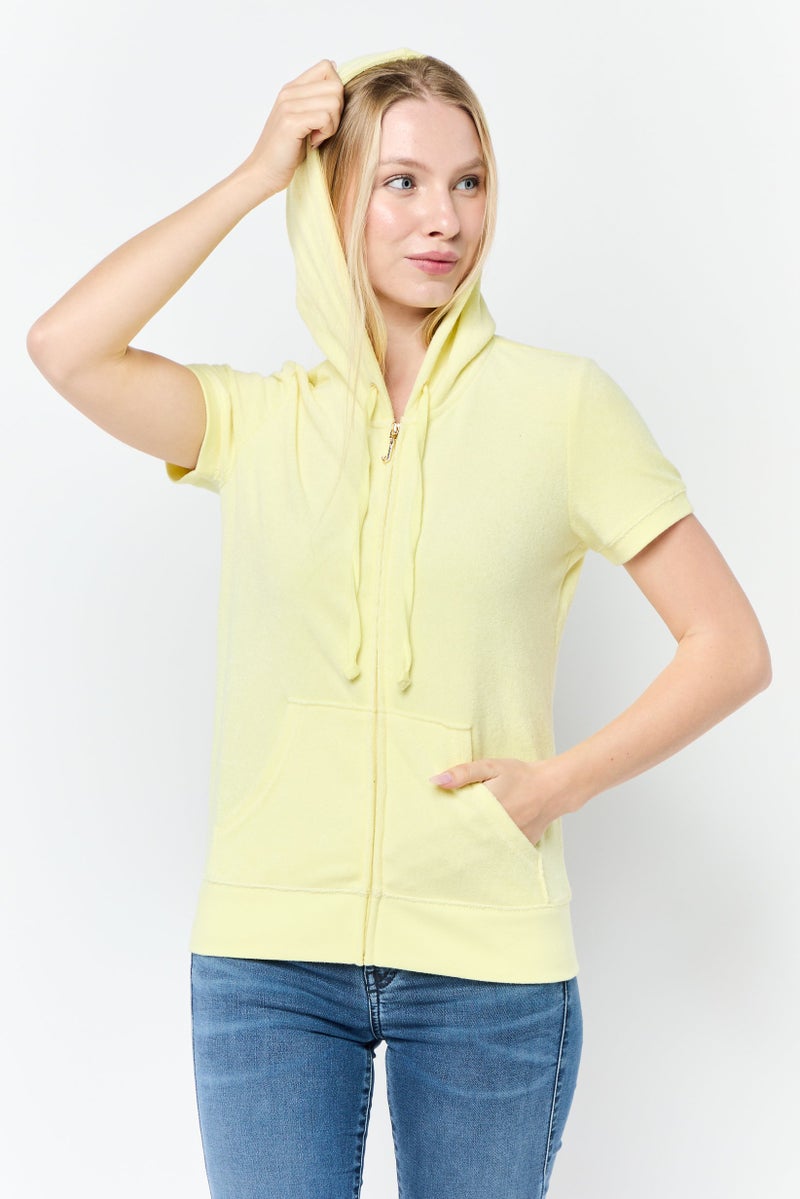 Juicy Couture Women Brand Logo Short Sleeve Hoodie, Yellow  - Image 1