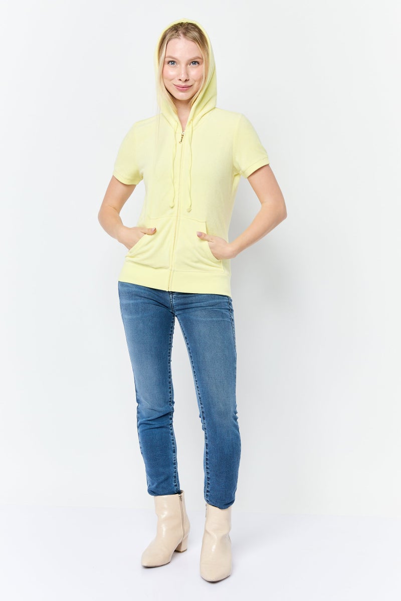 Juicy Couture Women Brand Logo Short Sleeve Hoodie, Yellow  - Image 2