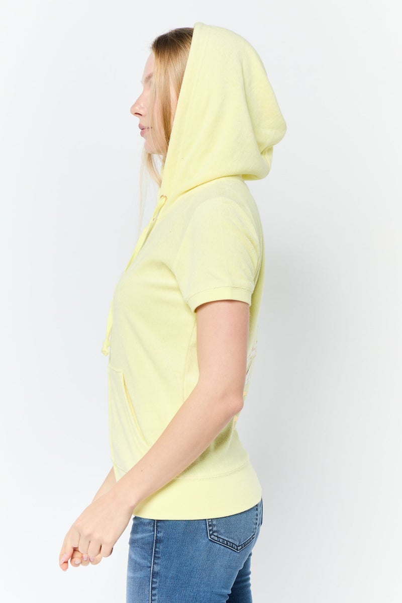 Juicy Couture Women Brand Logo Short Sleeve Hoodie, Yellow  - Image 4