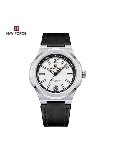 ساعة نافي فورس كلاسيكية للرجال، تعمل بحركة كوارتز، علبة بقطر 40 ملم، سوار من الجلد الأسود - NF9233