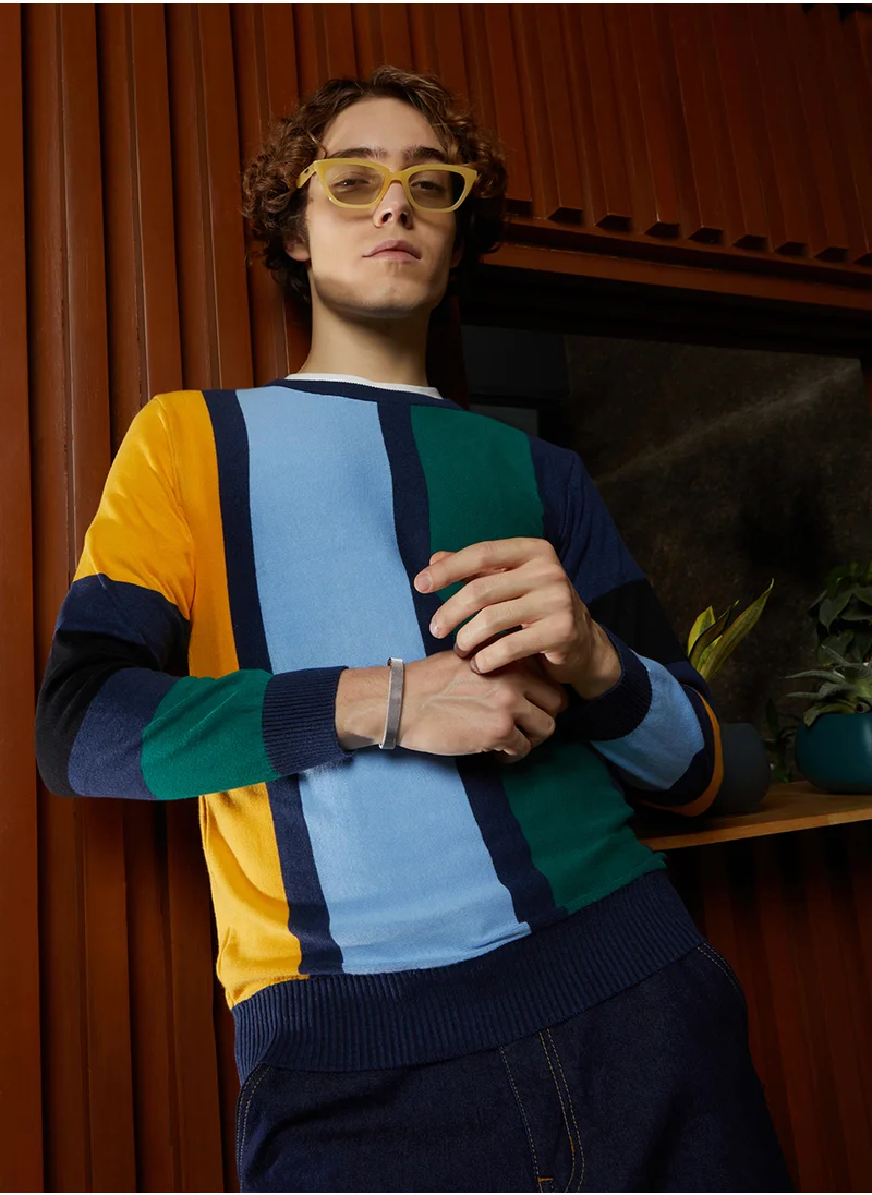 Campus Sutra Men's Multicolour Contrast Panel Pullover Sweater