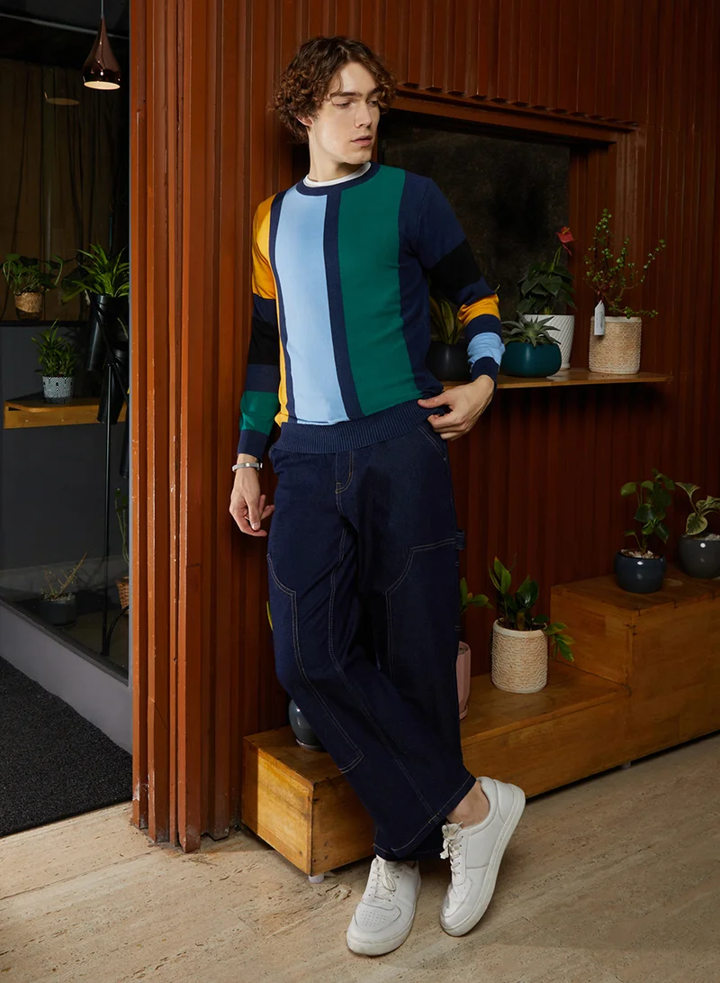 كامبوس سوترا Men's Multicolour Contrast Panel Pullover Sweater