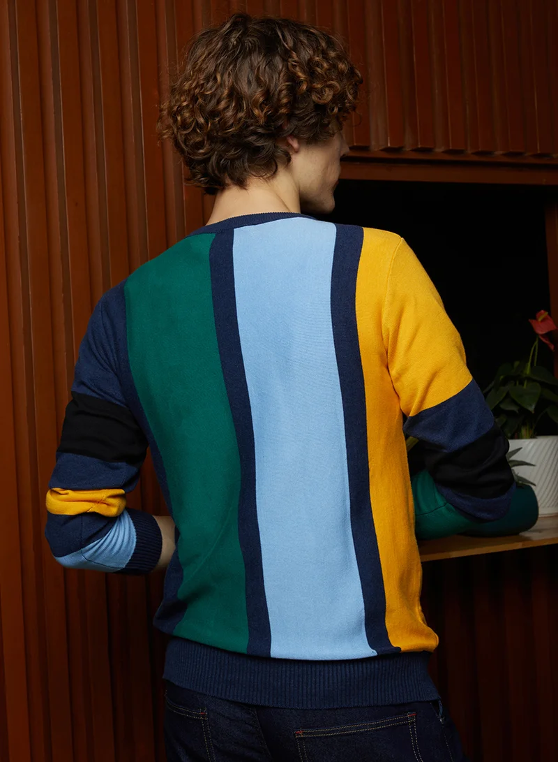 كامبوس سوترا Men's Multicolour Contrast Panel Pullover Sweater