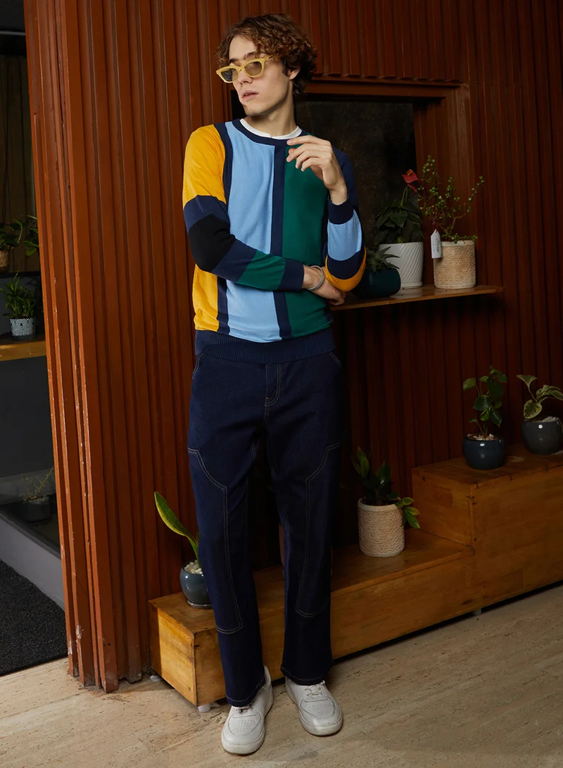 كامبوس سوترا Men's Multicolour Contrast Panel Pullover Sweater