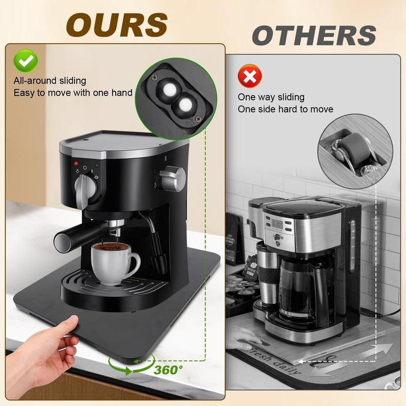JoaSinc Appliance Slider 360Â° Rolling Tray for Coffee Maker - Bamboo Countertop Sliding Tray for Kitchen Appliances Espresso Machine Accessories Coffee Pot Counter Sliders Mat with Wheels (15.7"Ã—13") - Image 5