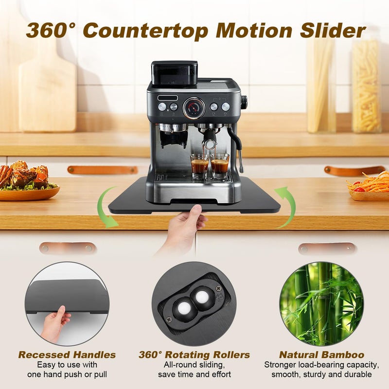 JoaSinc Appliance Slider 360Â° Rolling Tray for Coffee Maker - Bamboo Countertop Sliding Tray for Kitchen Appliances Espresso Machine Accessories Coffee Pot Counter Sliders Mat with Wheels (15.7"Ã—13") - Image 3