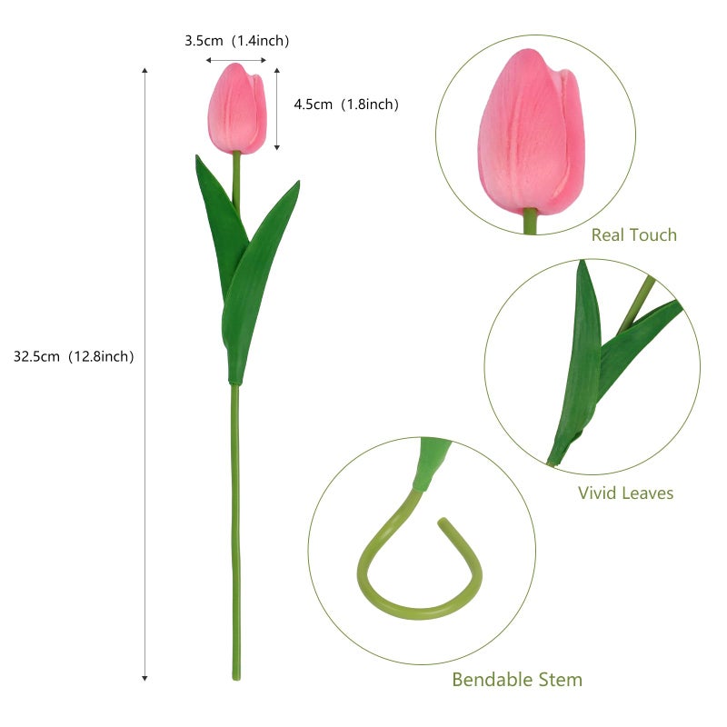 VaryFloral 10Pcs Pink Fake Tulips PU Faux Tulips Artificial Flowers for Decoration Fake Spring Bouquet for Home Wedding Flower Decor - Image 2